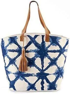 Blue and White Diamond Tote Bag, Canvas Bag, with Zipper Bag